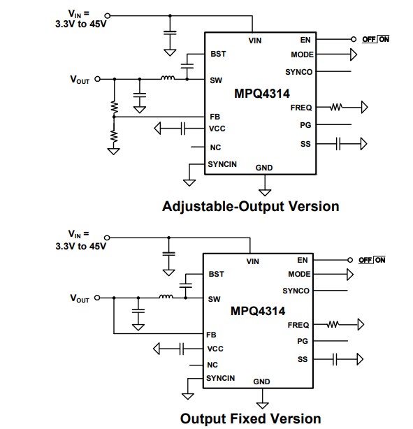 Application Circuit Diagram - Monolithic Power Systems (MPS) MPQ4314 Synchronous Step-Down Converters